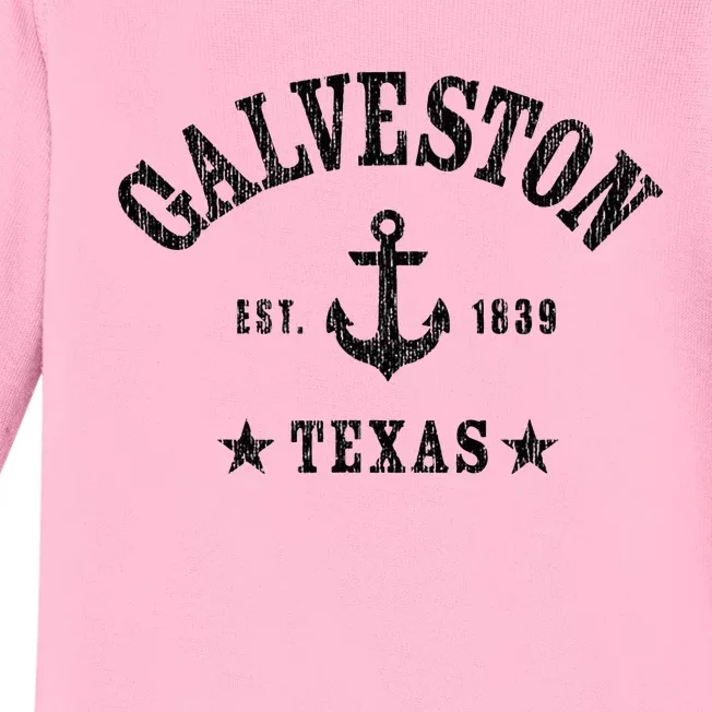 Galveston Tx Nautical Design W. Anchor & Details Est. 1839 Baby Long Sleeve Bodysuit