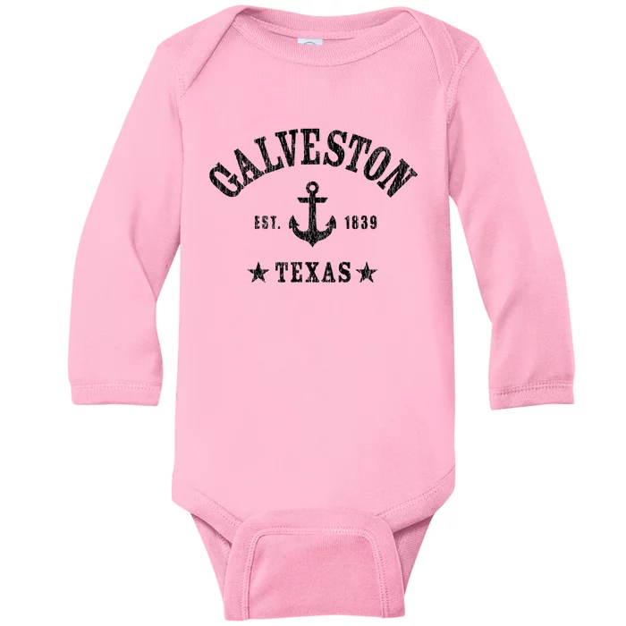 Galveston Tx Nautical Design W. Anchor & Details Est. 1839 Baby Long Sleeve Bodysuit