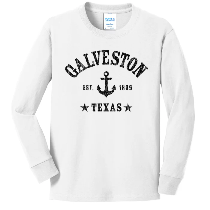 Galveston Tx Nautical Design W. Anchor & Details Est. 1839 Kids Long Sleeve Shirt