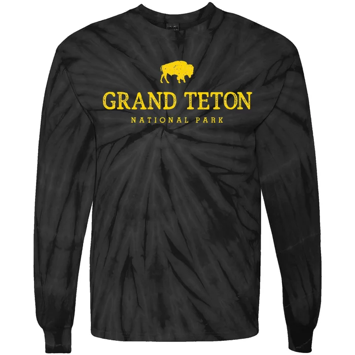 Grand Teton National Park Bison Vintage Hiking Souvenir Tie-Dye Long Sleeve Shirt