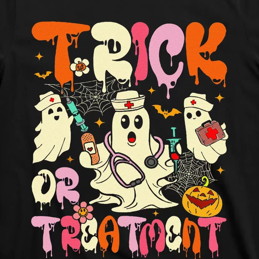 Groovy Trick Or Treatment Halloween Ghost Nurse T-Shirt