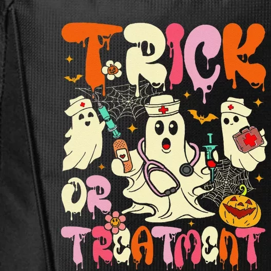 Groovy Trick Or Treatment Halloween Ghost Nurse City Backpack