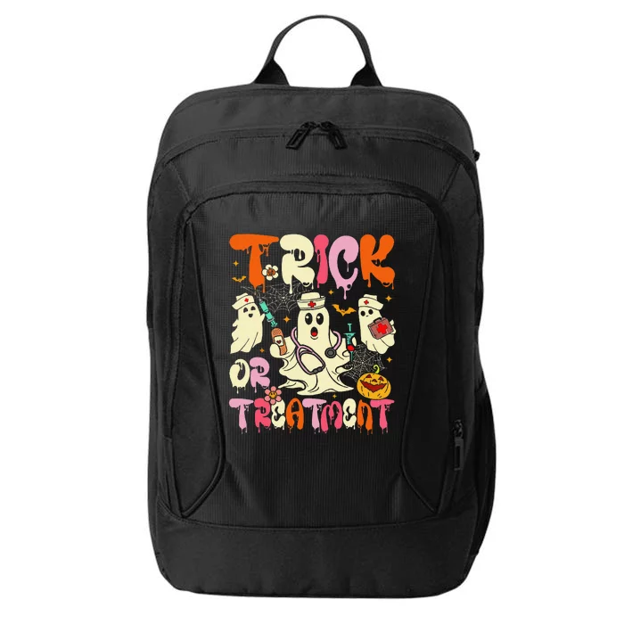 Groovy Trick Or Treatment Halloween Ghost Nurse City Backpack