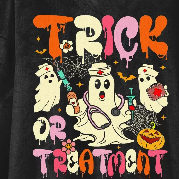 Groovy Trick Or Treatment Halloween Ghost Nurse Hooded Wearable Blanket