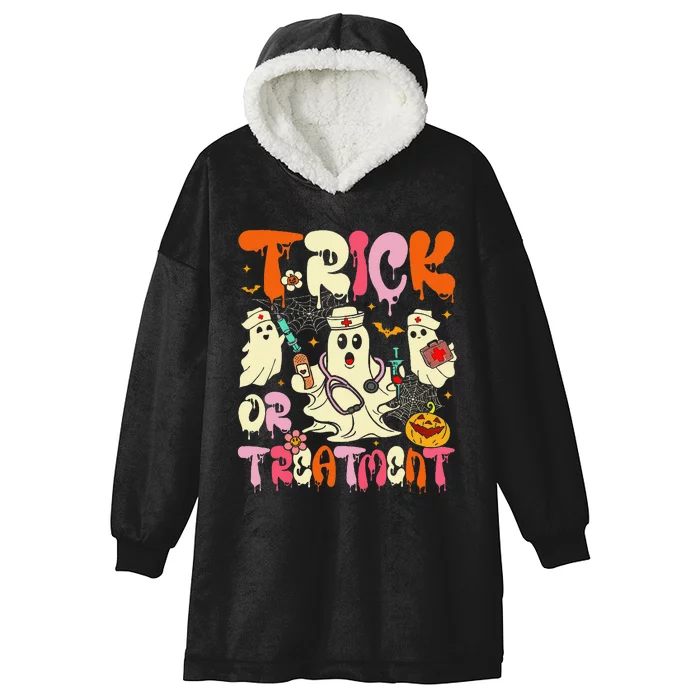 Groovy Trick Or Treatment Halloween Ghost Nurse Hooded Wearable Blanket