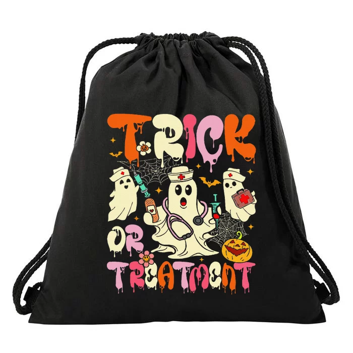 Groovy Trick Or Treatment Halloween Ghost Nurse Drawstring Bag