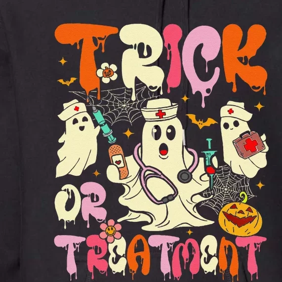 Groovy Trick Or Treatment Halloween Ghost Nurse Premium Hoodie