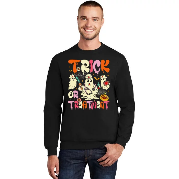 Groovy Trick Or Treatment Halloween Ghost Nurse Tall Sweatshirt