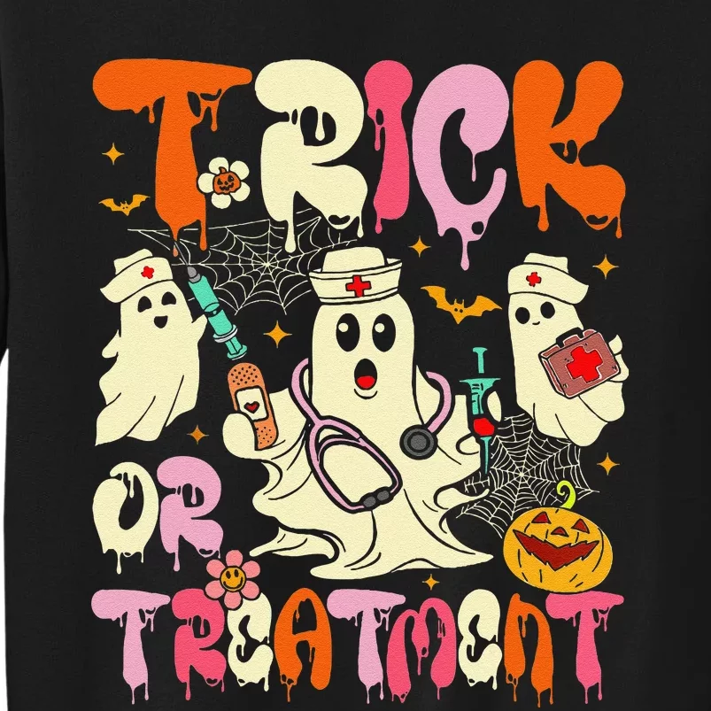 Groovy Trick Or Treatment Halloween Ghost Nurse Tall Sweatshirt