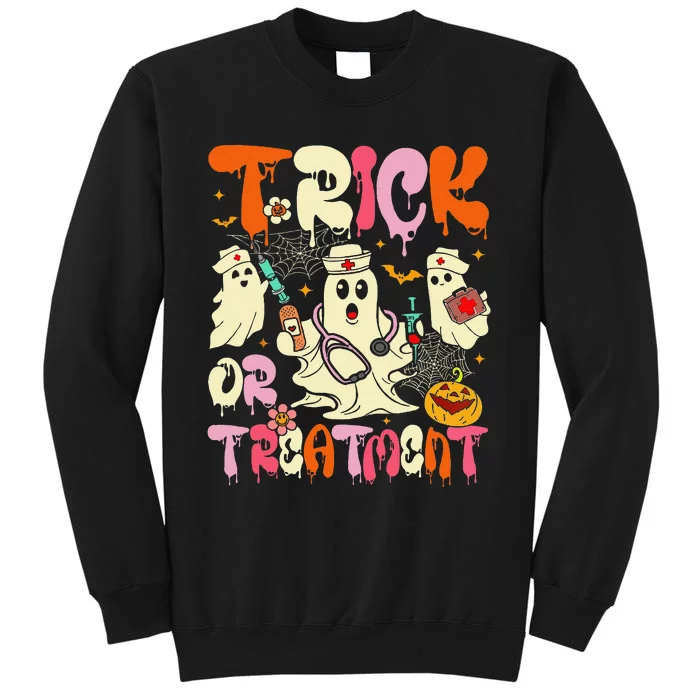 Groovy Trick Or Treatment Halloween Ghost Nurse Tall Sweatshirt