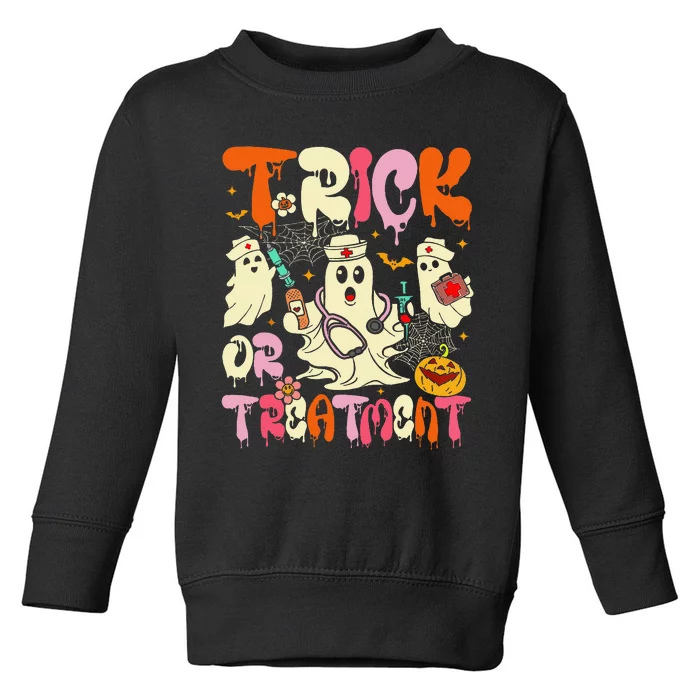 Groovy Trick Or Treatment Halloween Ghost Nurse Toddler Sweatshirt