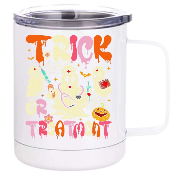 Groovy Trick Or Treatment Halloween Ghost Nurse Front & Back 12oz Stainless Steel Tumbler Cup