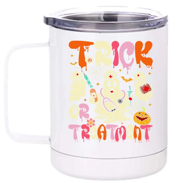 Groovy Trick Or Treatment Halloween Ghost Nurse Front & Back 12oz Stainless Steel Tumbler Cup