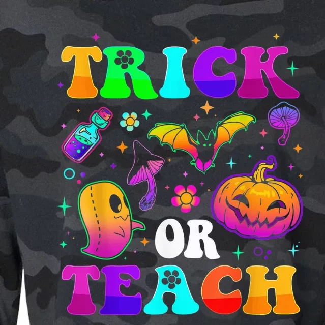 Groovy Trick Or Teach Ghost Teacher Halloween Costume Wo Cropped Pullover Crew