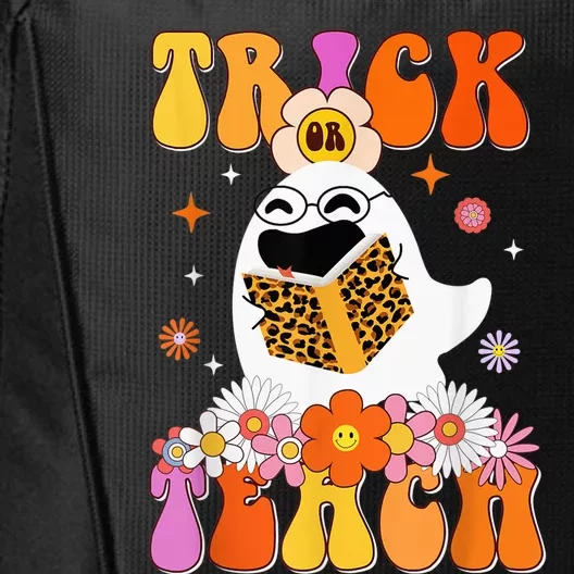 Groovy Trick Or Teach Cute Ghost Funny Teacher Halloween City Backpack