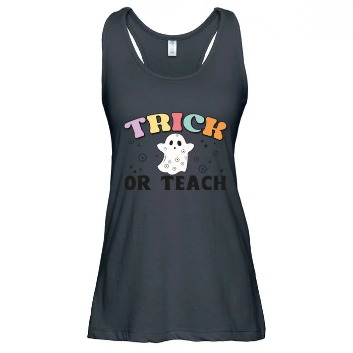 Groovy Trick Or Teach Cute Ghost Retro Halloween Gift Ladies Essential Flowy Tank