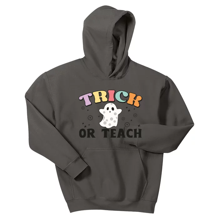 Groovy Trick Or Teach Cute Ghost Retro Halloween Gift Kids Hoodie