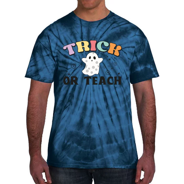 Groovy Trick Or Teach Cute Ghost Retro Halloween Gift Tie-Dye T-Shirt