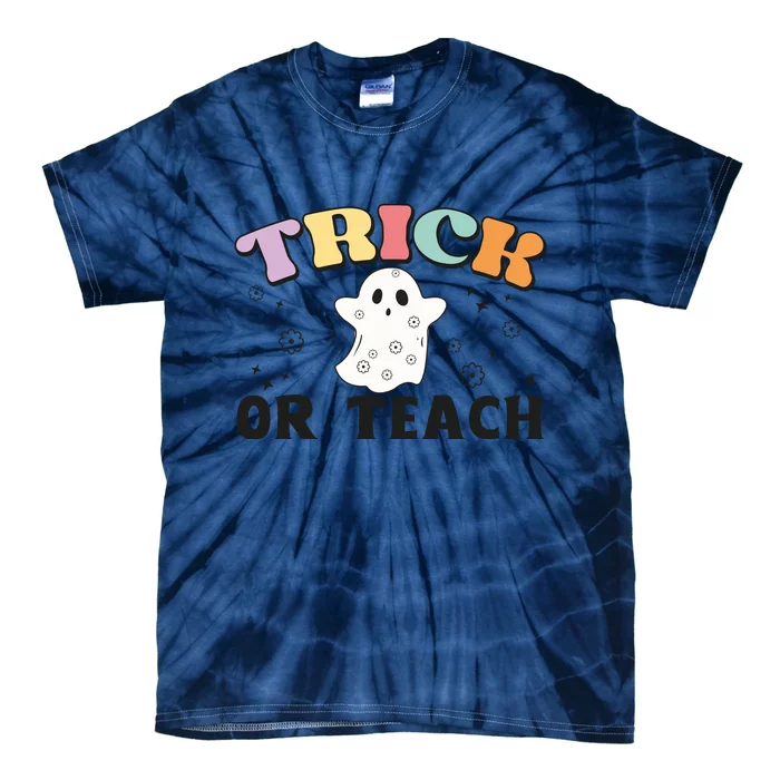 Groovy Trick Or Teach Cute Ghost Retro Halloween Gift Tie-Dye T-Shirt