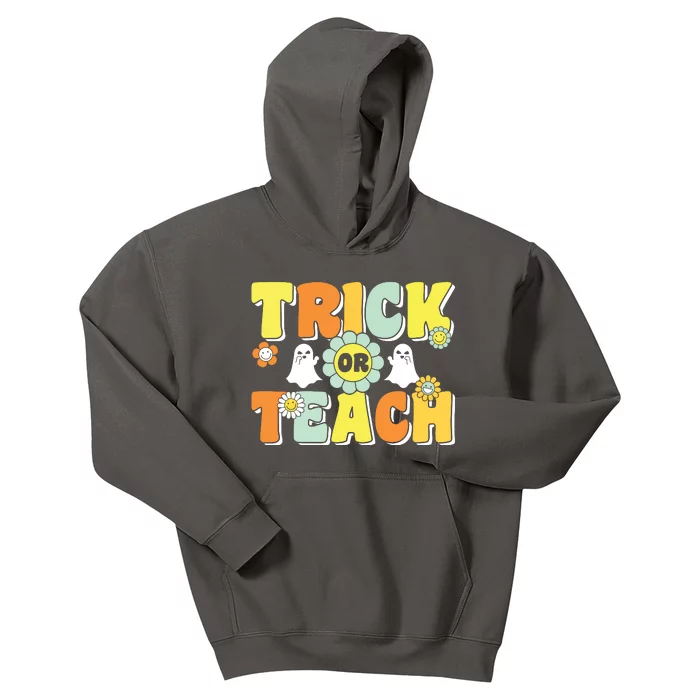 Groovy Trick Or Teach Halloween Teacher Life Retro Vintage Kids Hoodie