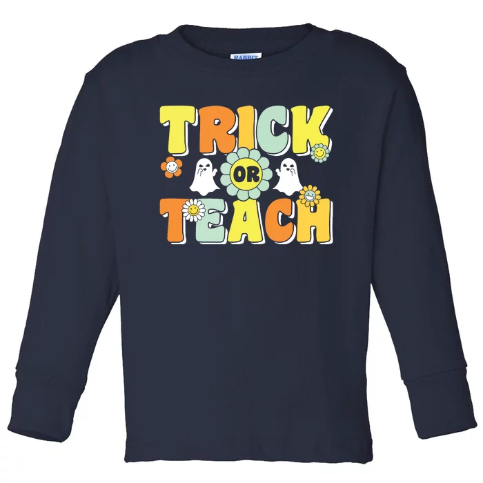 Groovy Trick Or Teach Halloween Teacher Life Retro Vintage Toddler Long Sleeve Shirt