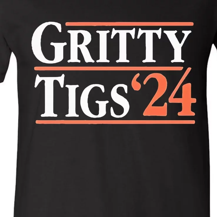 Gritty Tigs October Ready 2024 Playoff Baseball Season V-Neck T-Shirt