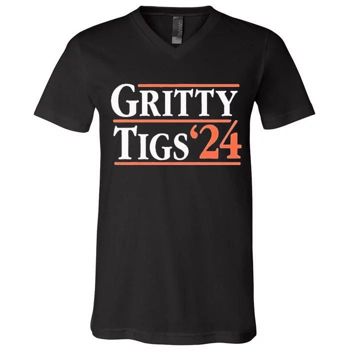 Gritty Tigs October Ready 2024 Playoff Baseball Season V-Neck T-Shirt