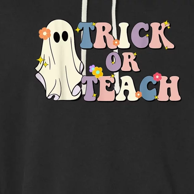 Groovy Trick or Teach Funny Teacher Halloween  Wo Garment-Dyed Fleece Hoodie