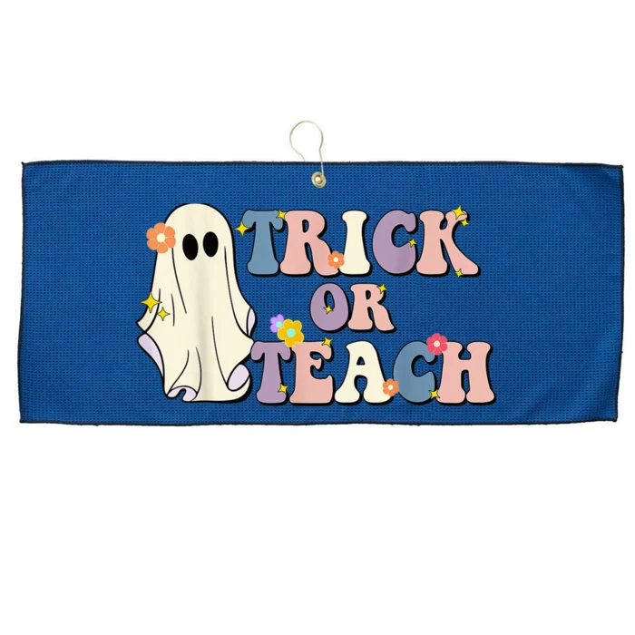 Groovy Trick or Teach Funny Teacher Halloween  Wo Large Microfiber Waffle Golf Towel