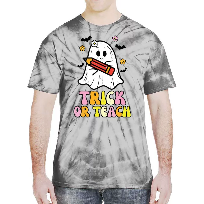 Ghost Trick Or Teach Retro Teacher Halloween Costume Tie-Dye T-Shirt