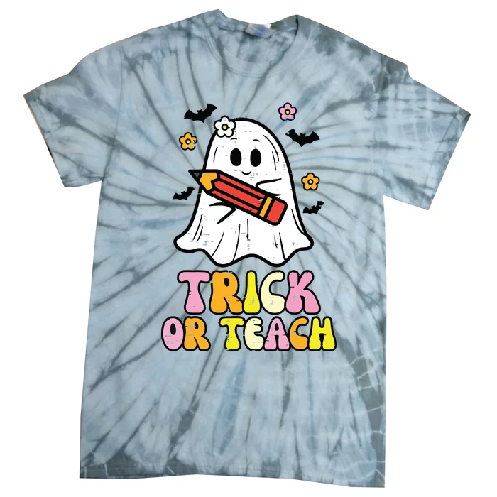 Ghost Trick Or Teach Retro Teacher Halloween Costume Tie-Dye T-Shirt