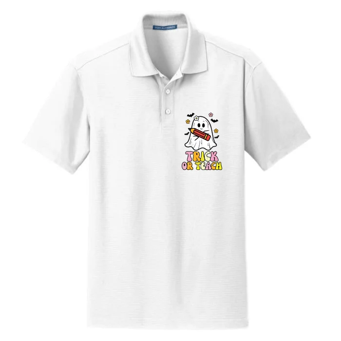 Ghost Trick Or Teach Retro Teacher Halloween Costume Dry Zone Grid Performance Polo