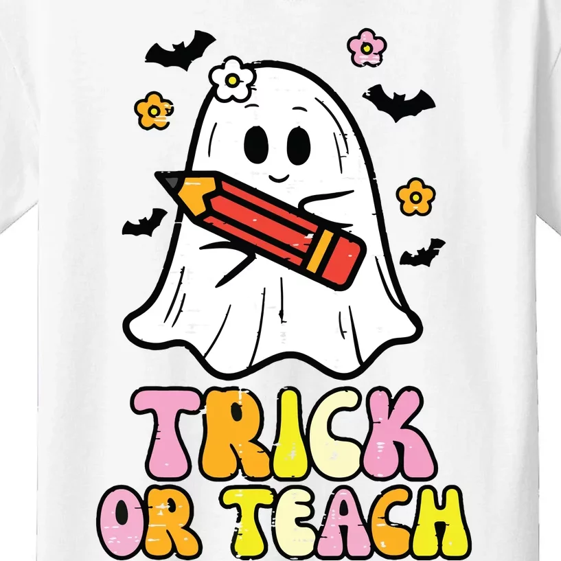 Ghost Trick Or Teach Retro Teacher Halloween Costume Kids T-Shirt