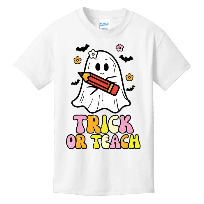 Ghost Trick Or Teach Retro Teacher Halloween Costume Kids T-Shirt