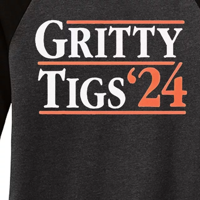 Gritty Tigs October Ready 2024 Playoff Baseball Season Women's Tri-Blend 3/4-Sleeve Raglan Shirt