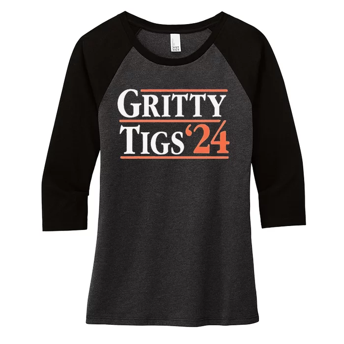 Gritty Tigs October Ready 2024 Playoff Baseball Season Women's Tri-Blend 3/4-Sleeve Raglan Shirt