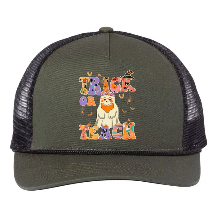 Groovy Trick Or Teach Halloween Teacher Life Retro Vintage Retro Rope Trucker Hat Cap