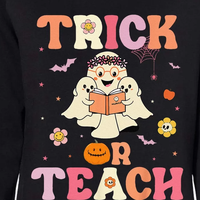 Groovy Trick Or Teach Retro Floral Ghost Halloween Teacher Womens California Wash Sweatshirt