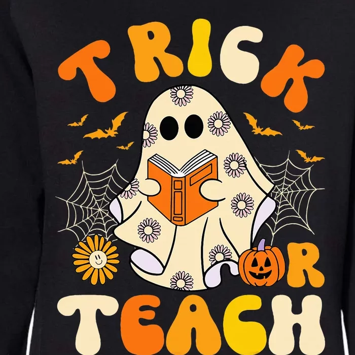 Groovy Trick Or Teach Halloween Retro Floral Ghost Teacher Womens California Wash Sweatshirt