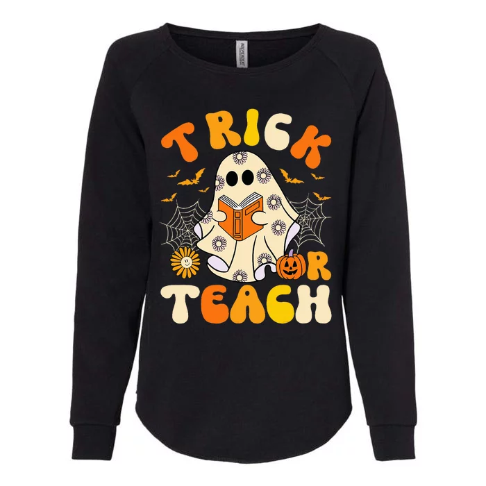 Groovy Trick Or Teach Halloween Retro Floral Ghost Teacher Womens California Wash Sweatshirt