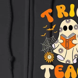 Groovy Trick Or Teach Halloween Retro Floral Ghost Teacher Full Zip Hoodie