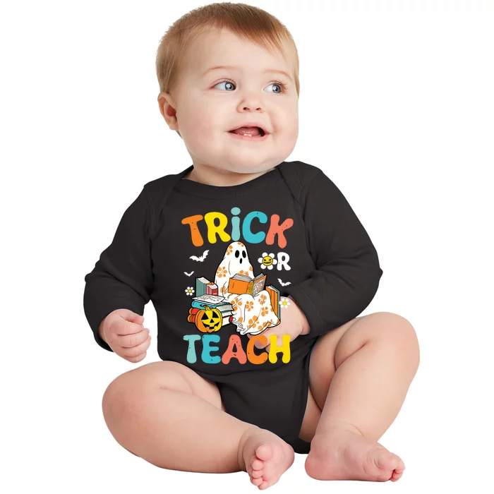 Groovy Trick Or Teach Funny Teacher Halloween Costume Baby Long Sleeve Bodysuit