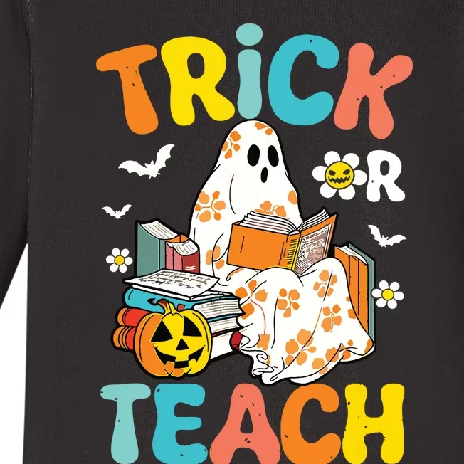 Groovy Trick Or Teach Funny Teacher Halloween Costume Baby Long Sleeve Bodysuit