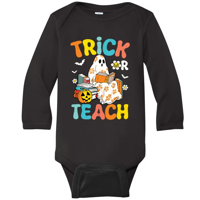 Groovy Trick Or Teach Funny Teacher Halloween Costume Baby Long Sleeve Bodysuit