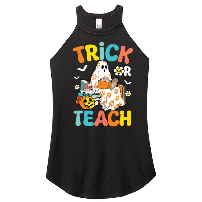 Groovy Trick Or Teach Funny Teacher Halloween Costume Women’s Perfect Tri Rocker Tank