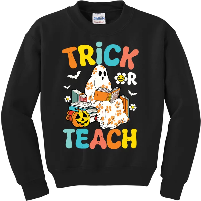 Groovy Trick Or Teach Funny Teacher Halloween Costume Kids Sweatshirt