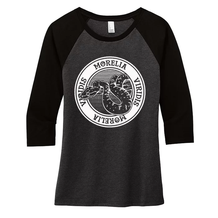 Green Tree Python Tattoo Style Reptile Keeper Snake Owner Women's Tri-Blend 3/4-Sleeve Raglan Shirt