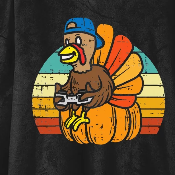 Gamer Turkey Pumpkin Thanksgiving Video Games Hooded Wearable Blanket