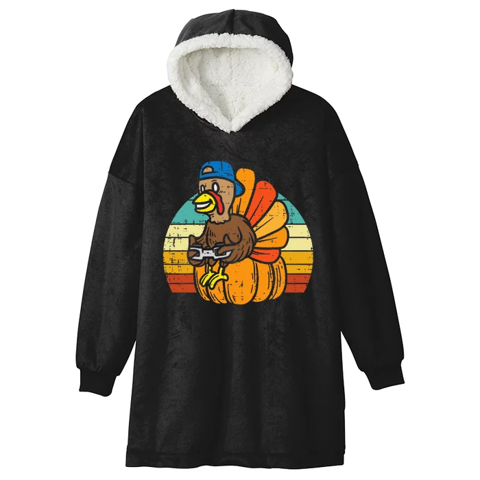 Gamer Turkey Pumpkin Thanksgiving Video Games Hooded Wearable Blanket