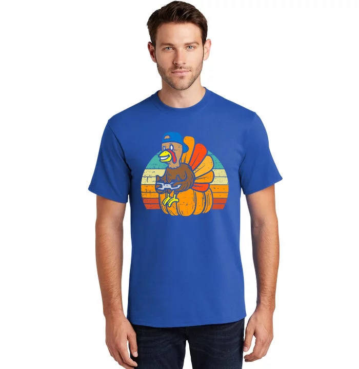 Gamer Turkey Pumpkin Retro Thanksgiving Video Games Gift Tall T-Shirt